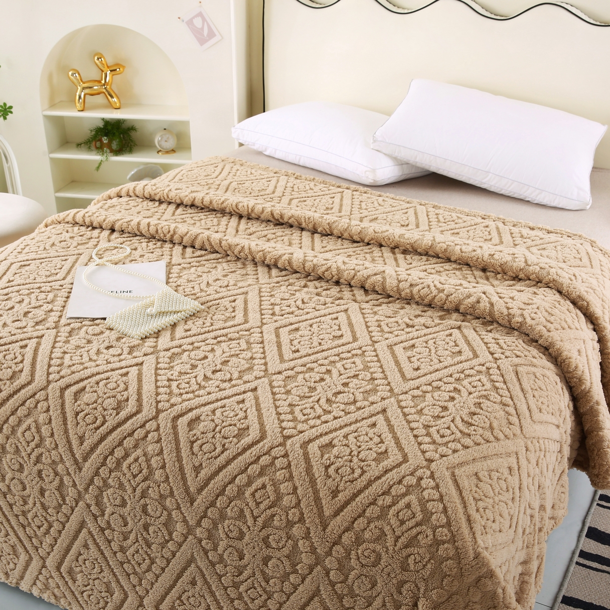 91家纺网 家纺一手货源 找家纺 巴木赫 2025新款如意阁塔芙绒毯子毛毯 卡其