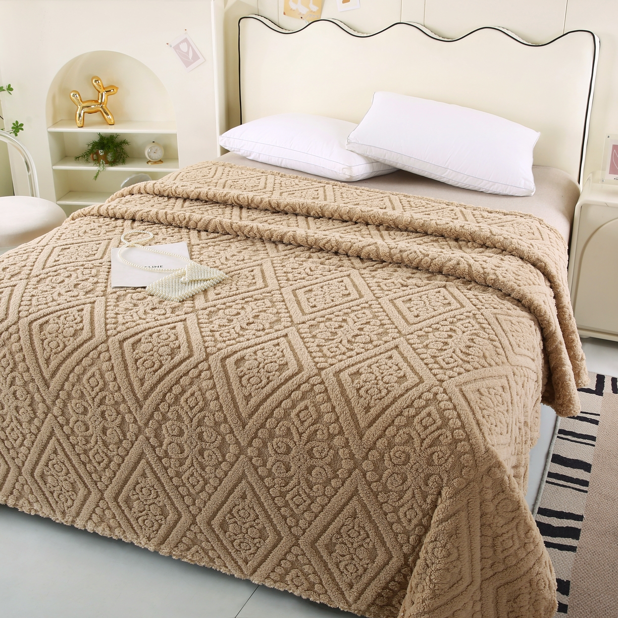 91家纺网 家纺一手货源 找家纺 巴木赫 2025新款如意阁塔芙绒毯子毛毯 卡其