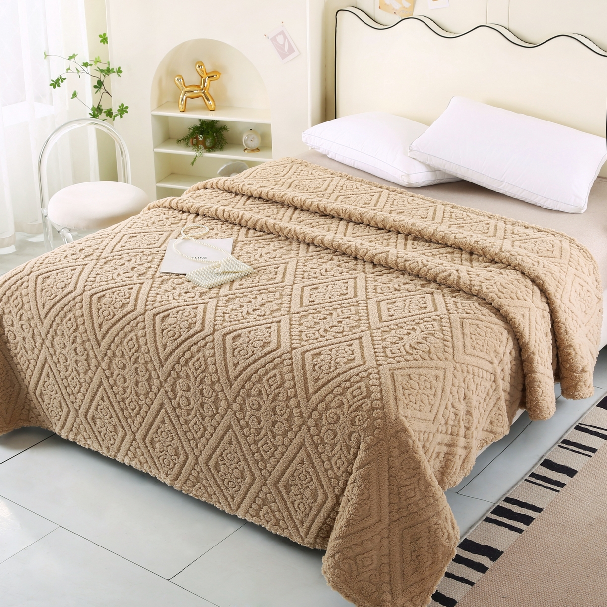 91家纺网 家纺一手货源 找家纺 巴木赫 2025新款如意阁塔芙绒毯子毛毯 卡其