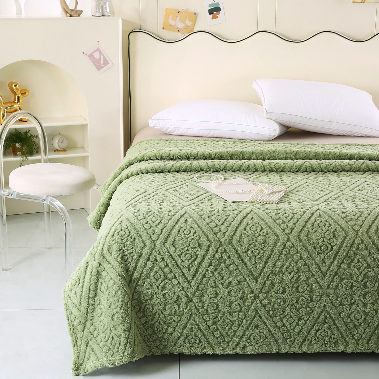 91家纺网 家纺一手货源 找家纺 巴木赫 2025新款如意阁塔芙绒毯子毛毯 绿色