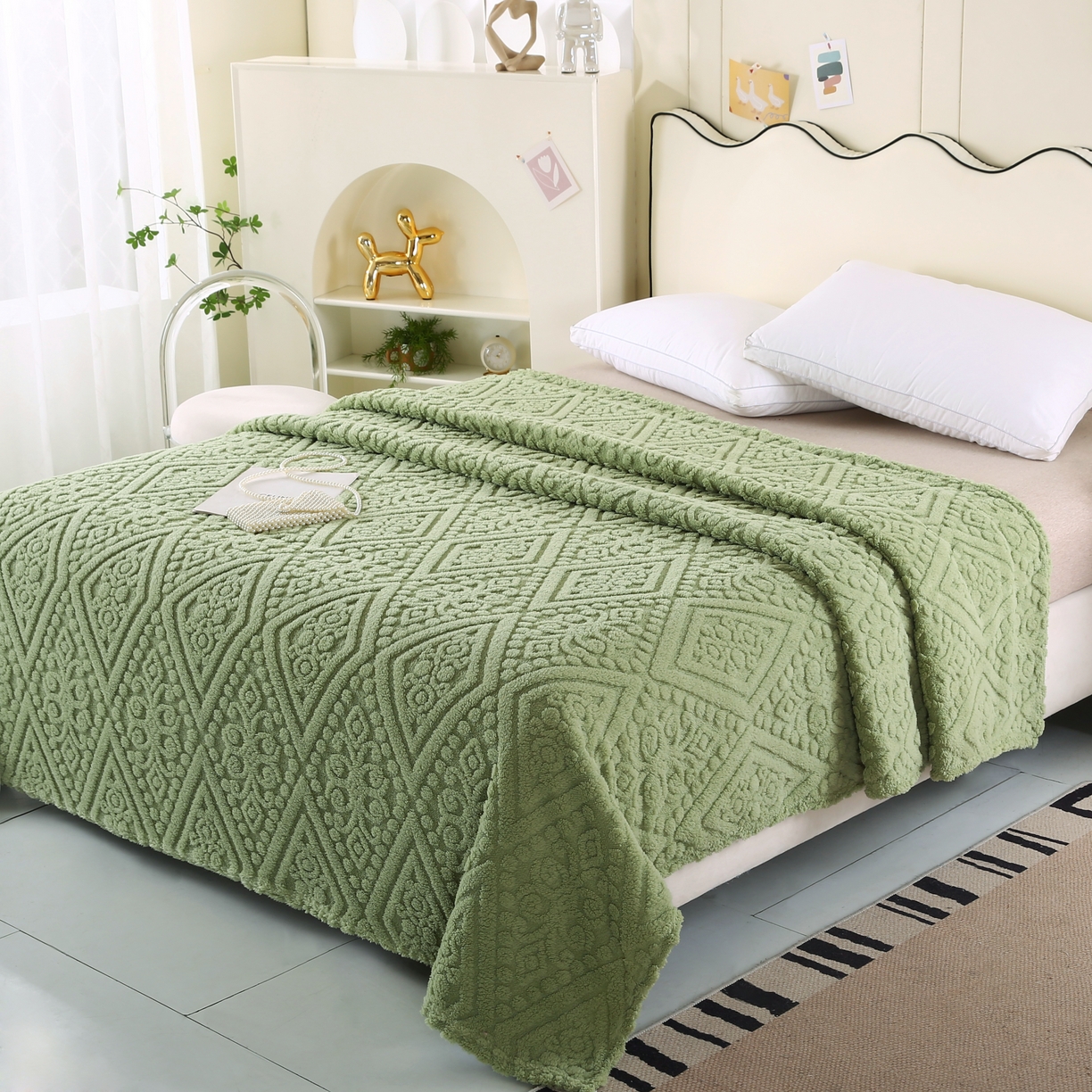 91家纺网 家纺一手货源 找家纺 巴木赫 2025新款如意阁塔芙绒毯子毛毯 绿色