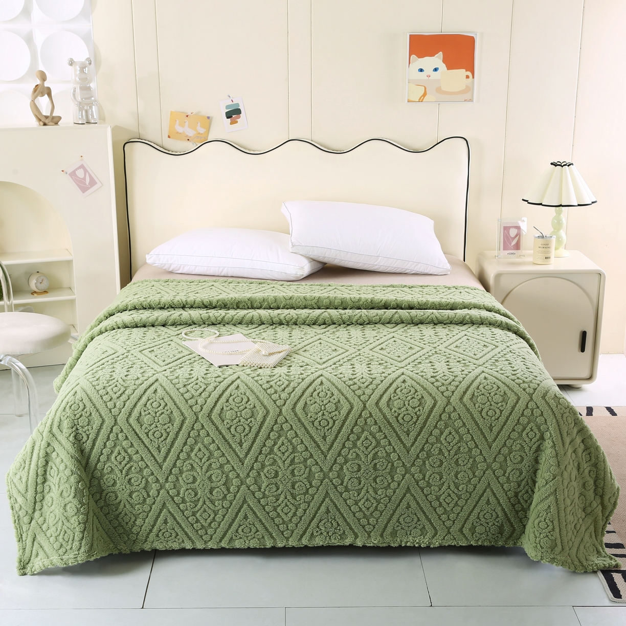 91家纺网 家纺一手货源 找家纺 巴木赫 2025新款如意阁塔芙绒毯子毛毯 绿色