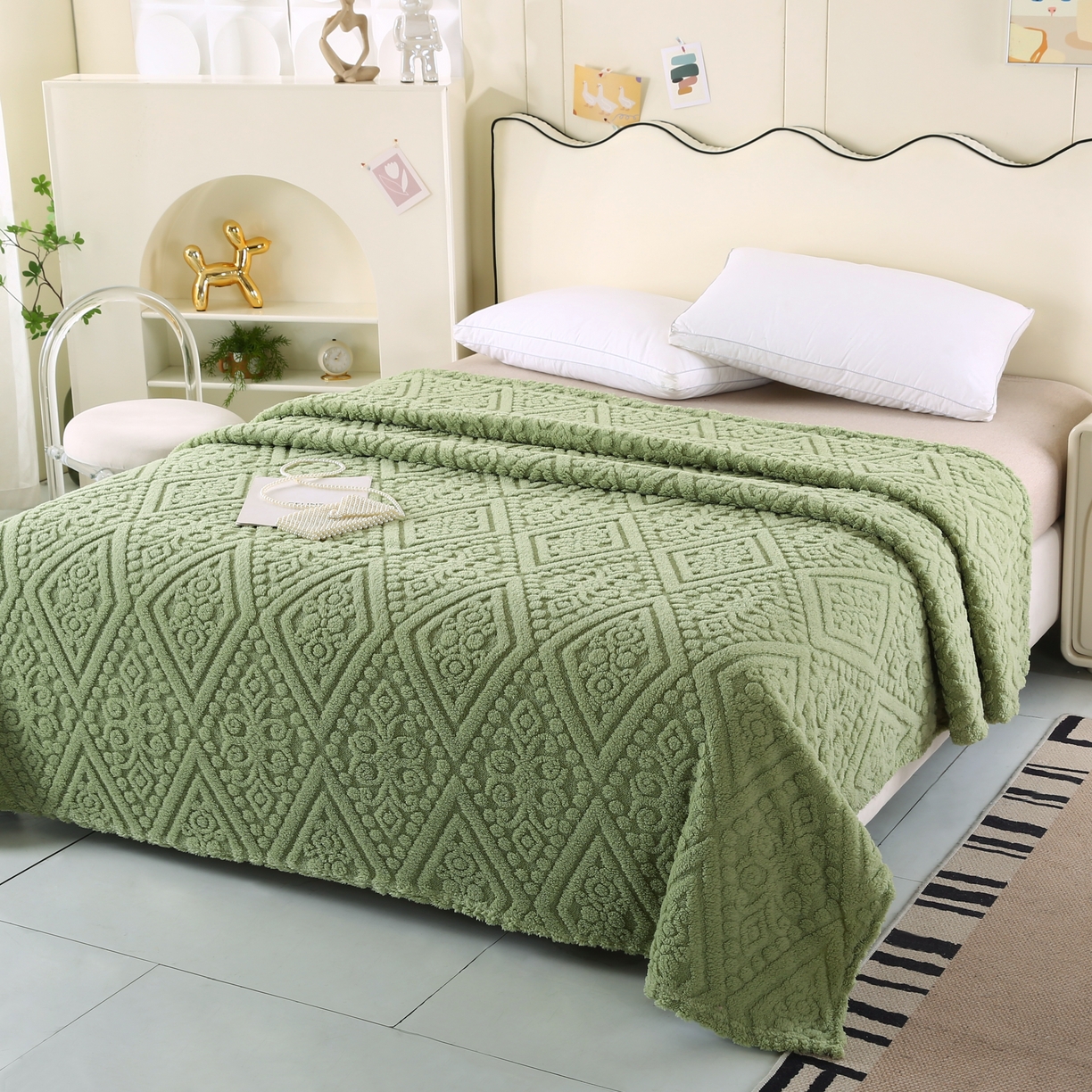 91家纺网 家纺一手货源 找家纺 巴木赫 2025新款如意阁塔芙绒毯子毛毯 绿色