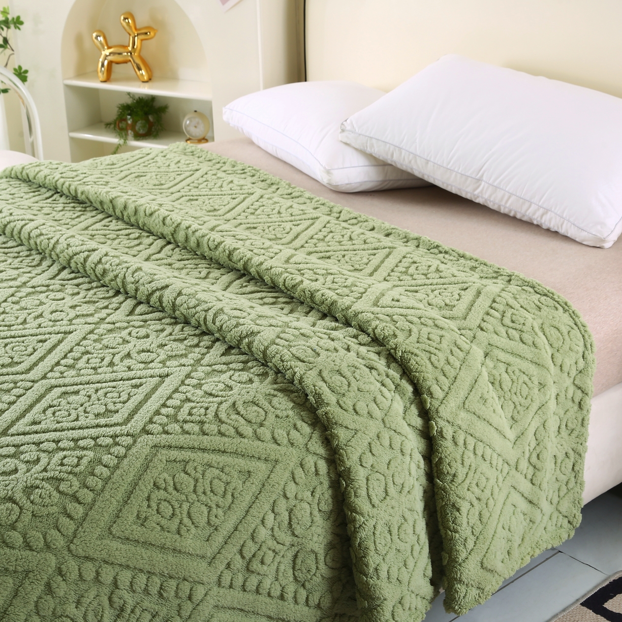 91家纺网 家纺一手货源 找家纺 巴木赫 2025新款如意阁塔芙绒毯子毛毯 绿色