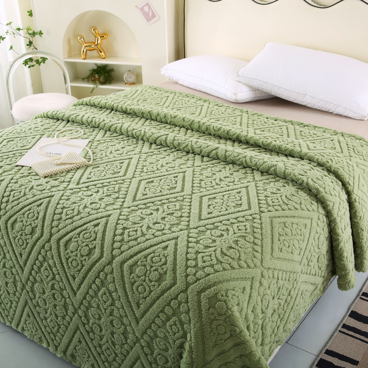 91家纺网 家纺一手货源 找家纺 巴木赫 2025新款如意阁塔芙绒毯子毛毯 绿色