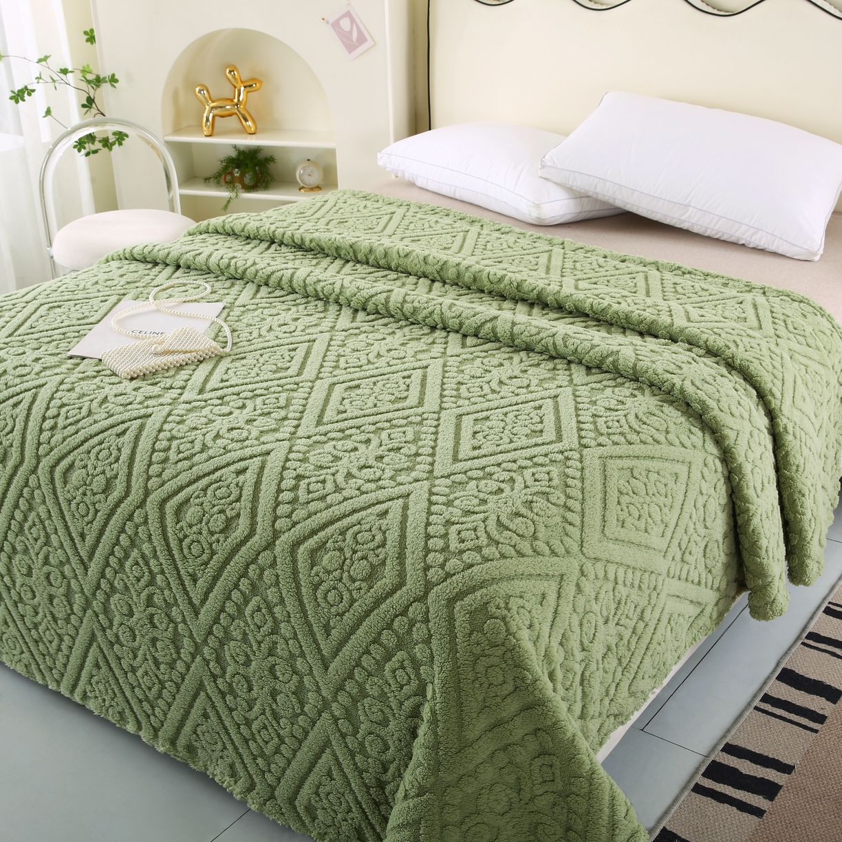 91家纺网 家纺一手货源 找家纺 巴木赫 2025新款如意阁塔芙绒毯子毛毯 绿色