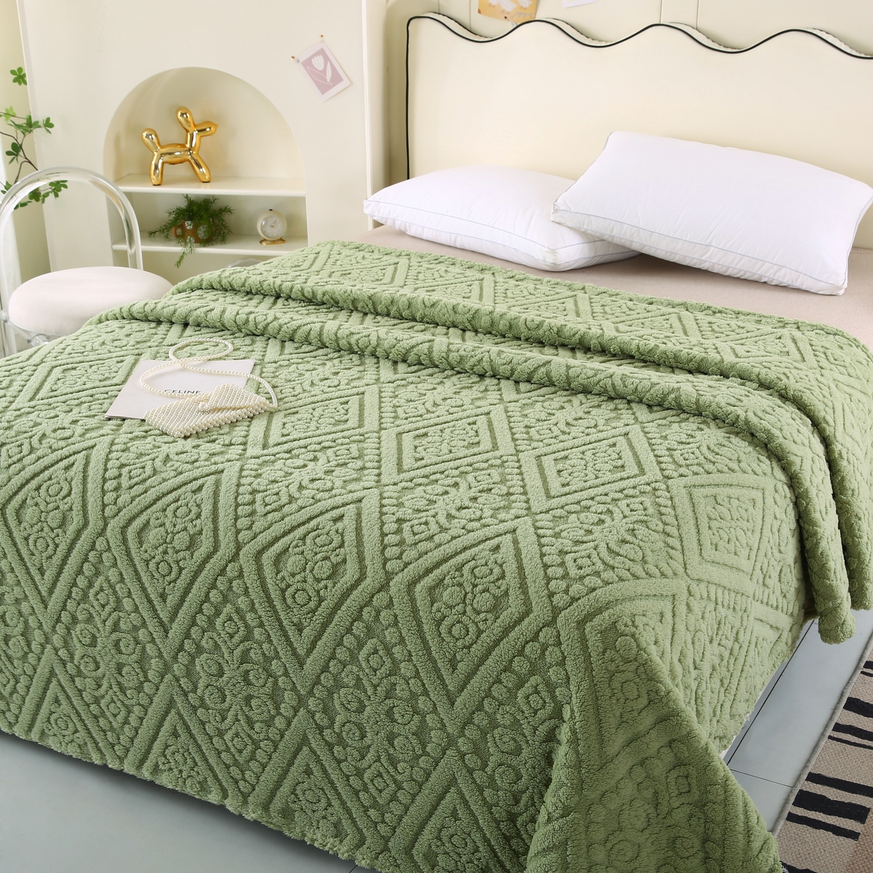 91家纺网 家纺一手货源 找家纺 巴木赫 2025新款如意阁塔芙绒毯子毛毯 绿色