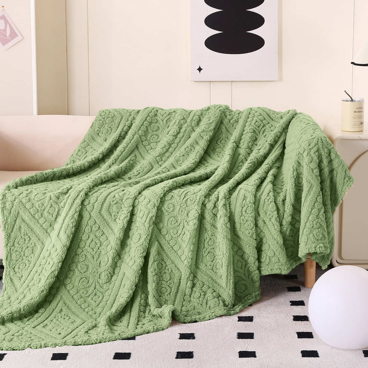 91家纺网 家纺一手货源 找家纺 巴木赫 2025新款如意阁塔芙绒毯子毛毯 绿色