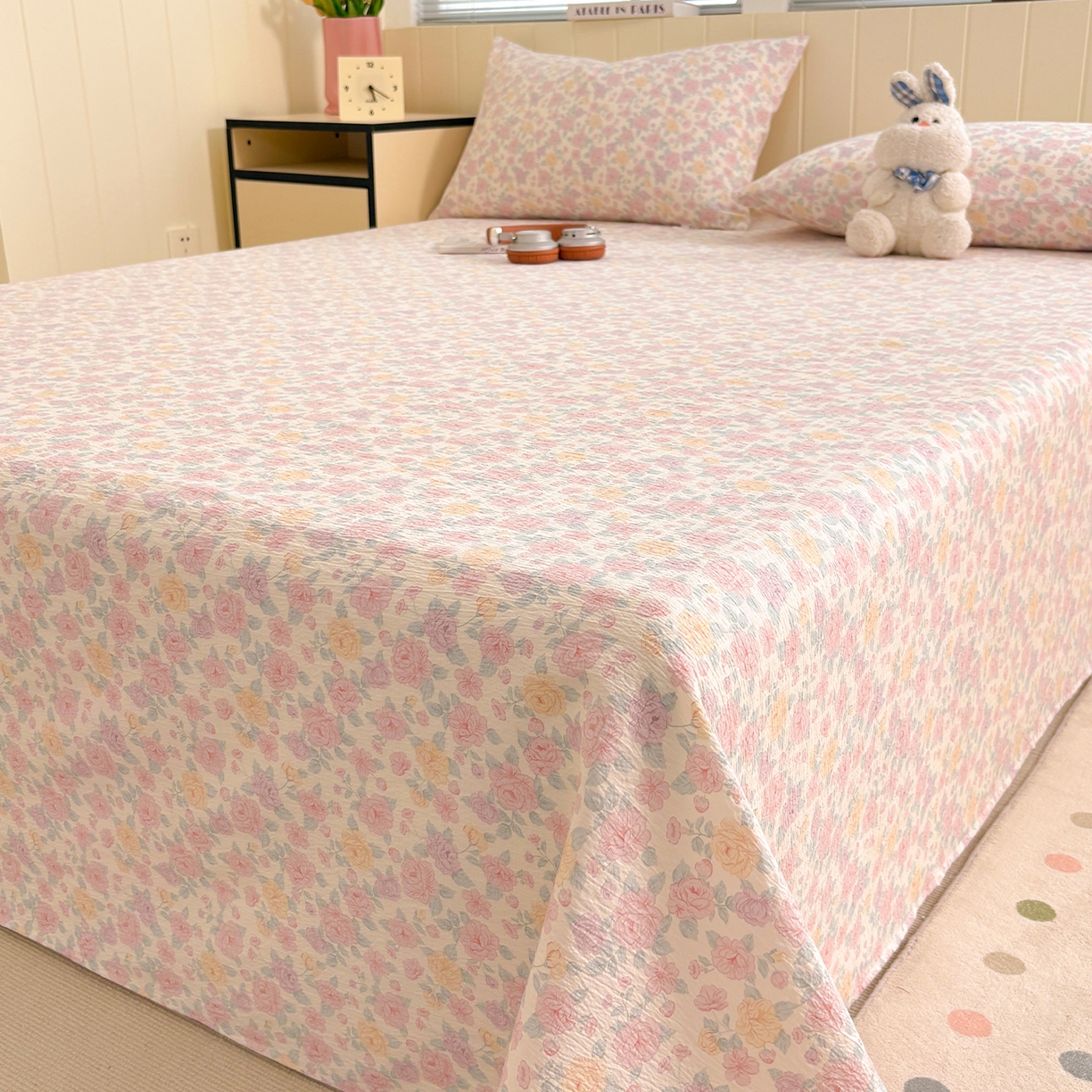 91家纺网 家纺一手货源 找家纺 青泽家纺 2025新款双层纱床单单品床单单件单床单 半岛红茶