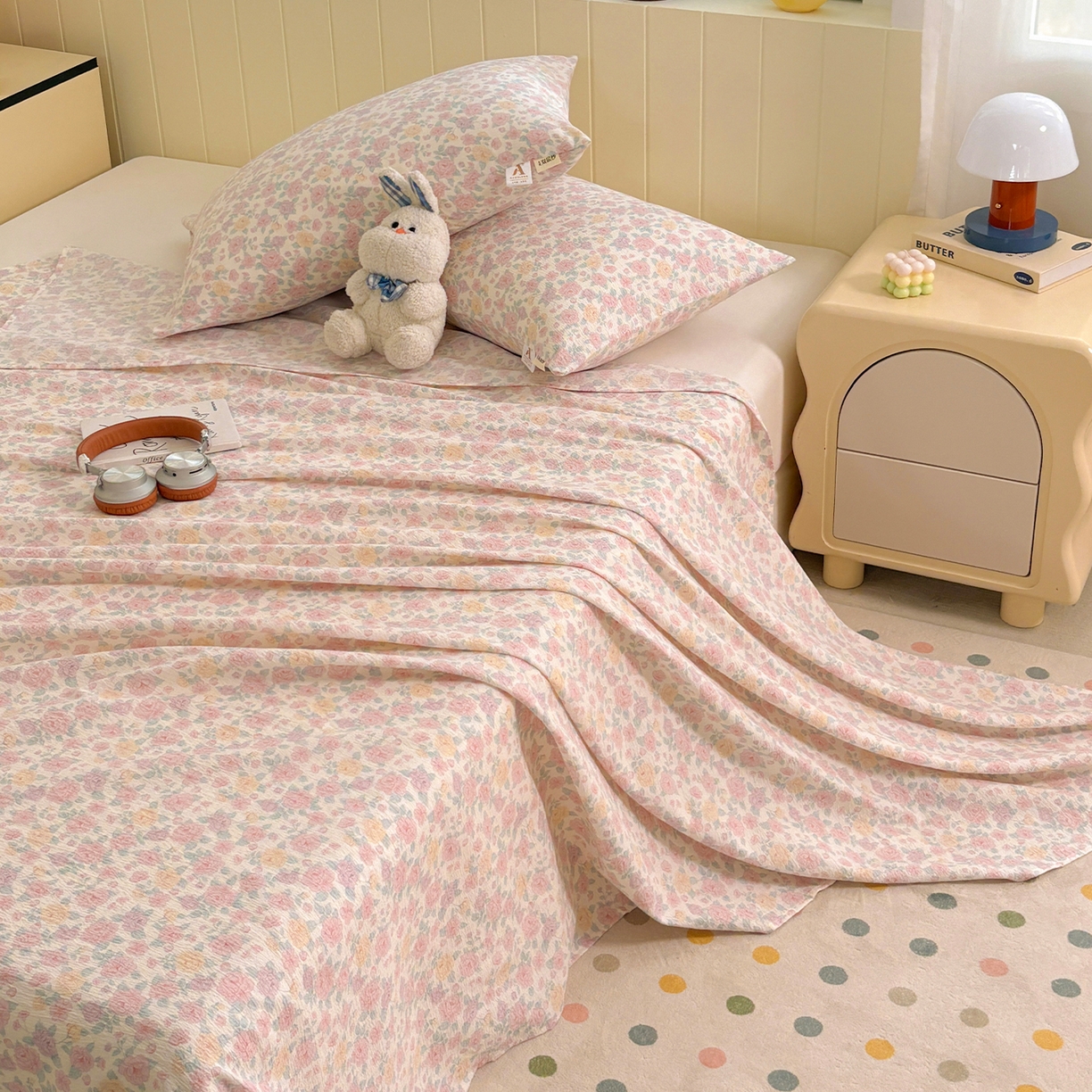 91家纺网 家纺一手货源 找家纺 青泽家纺 2025新款双层纱床单单品床单单件单床单 半岛红茶