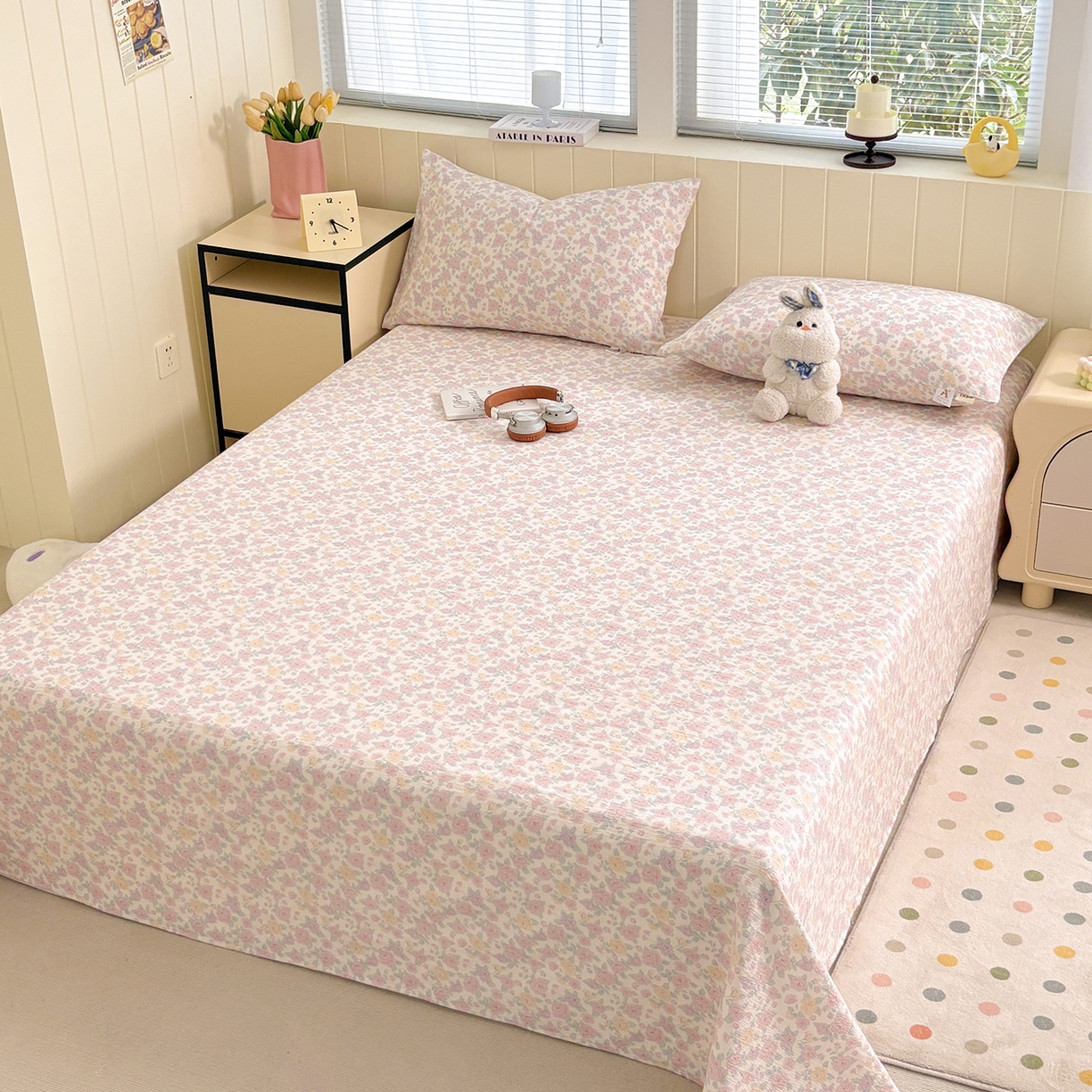 91家纺网 家纺一手货源 找家纺 青泽家纺 2025新款双层纱床单单品床单单件单床单 半岛红茶