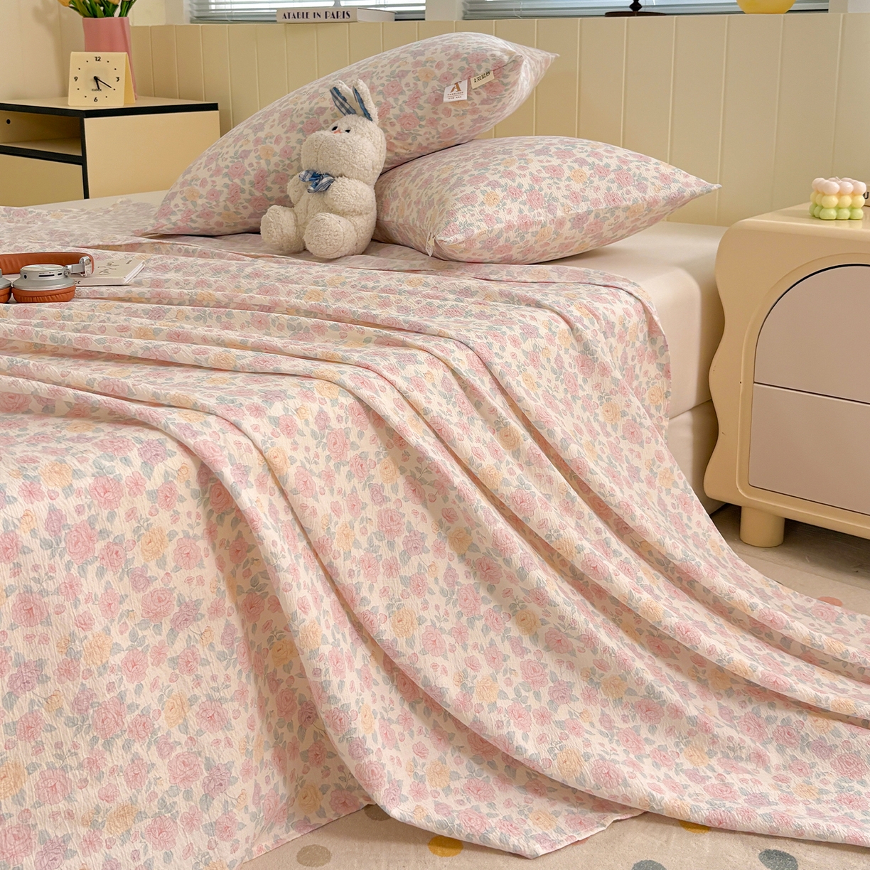 91家纺网 家纺一手货源 找家纺 青泽家纺 2025新款双层纱床单单品床单单件单床单 半岛红茶