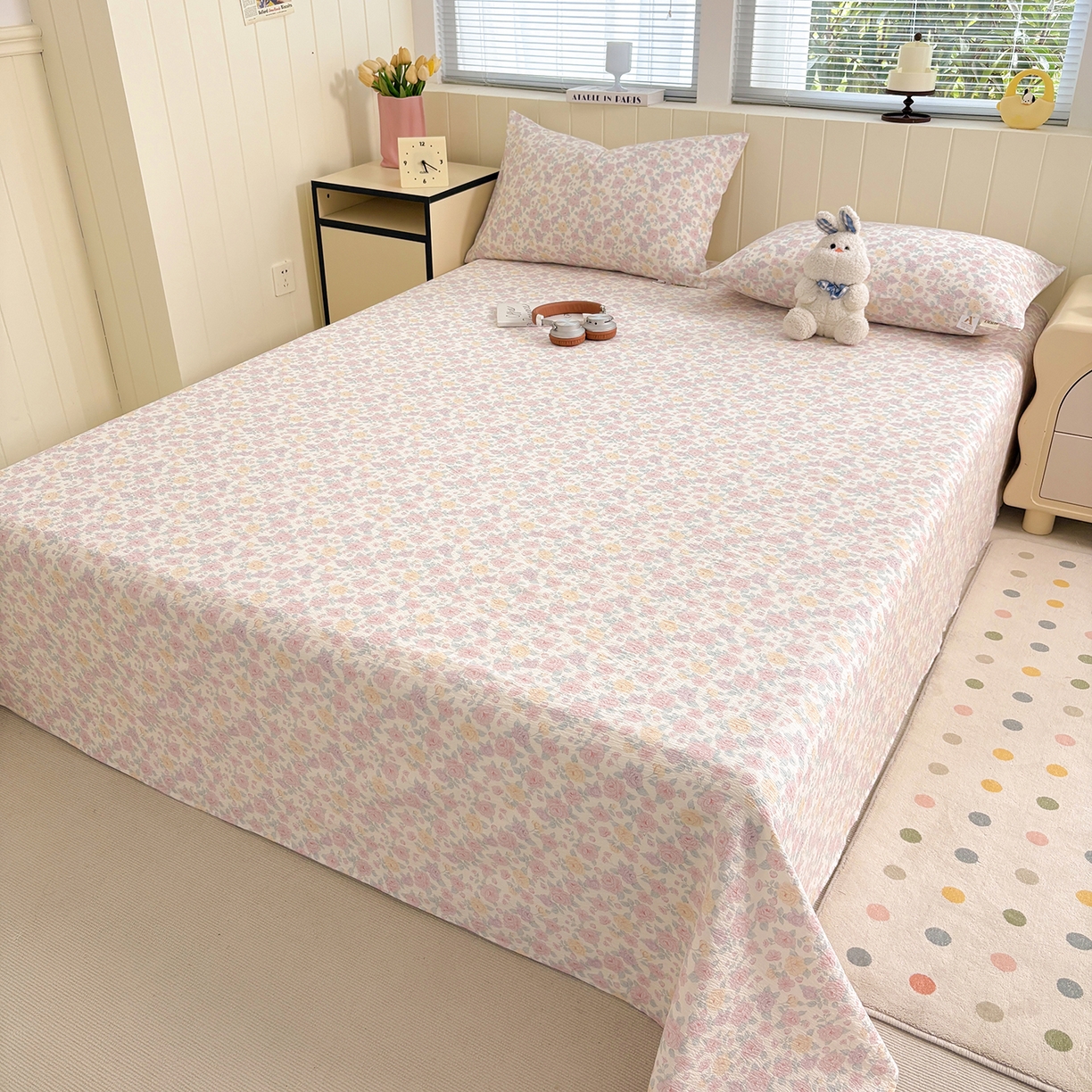 91家纺网 家纺一手货源 找家纺 青泽家纺 2025新款双层纱床单单品床单单件单床单 半岛红茶