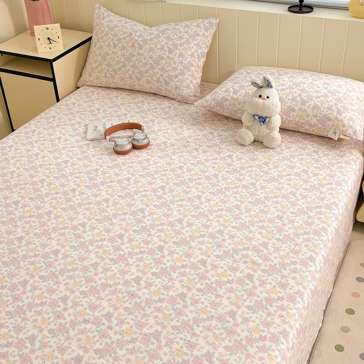 91家纺网 家纺一手货源 找家纺 青泽家纺 2025新款双层纱床单单品床单单件单床单 半岛红茶