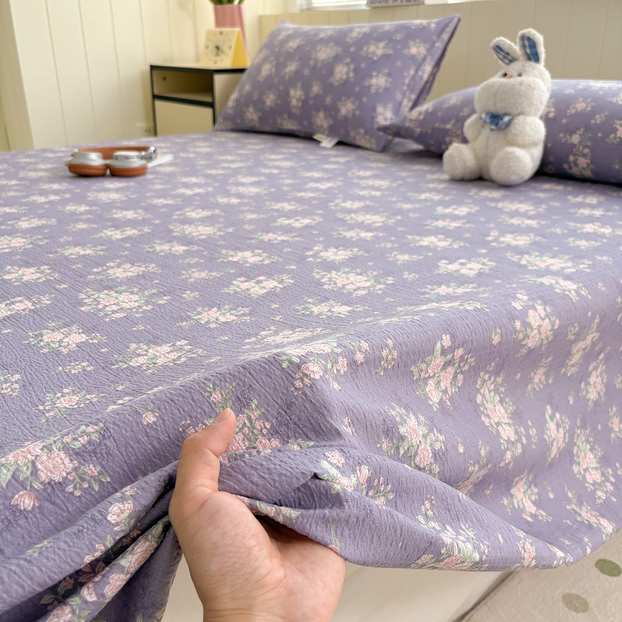 91家纺网 家纺一手货源 找家纺 青泽家纺 2025新款双层纱床单单品床单单件单床单 豆蔻年华