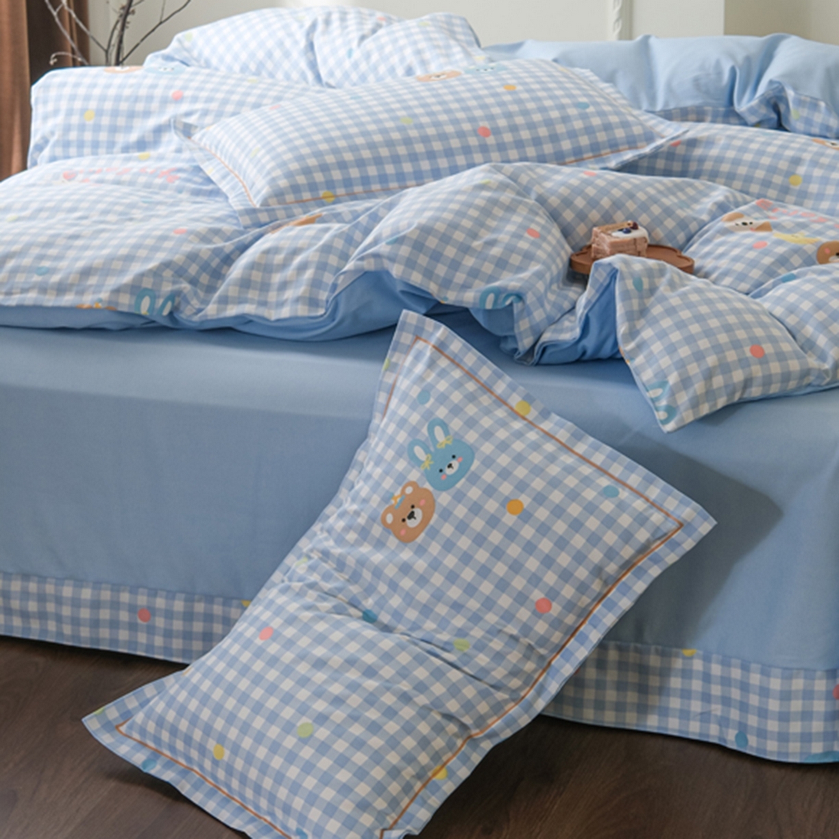 91家纺网 家纺一手货源 找家纺 慕绸家纺（原萌宝老粗布厂家） 2025秋冬新款加厚纯棉磨毛印花四件套 多巴胺