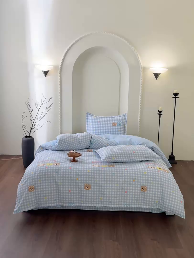 91家纺网 家纺一手货源 找家纺 慕绸家纺（原萌宝老粗布厂家） 2025秋冬新款加厚纯棉磨毛印花四件套 多巴胺