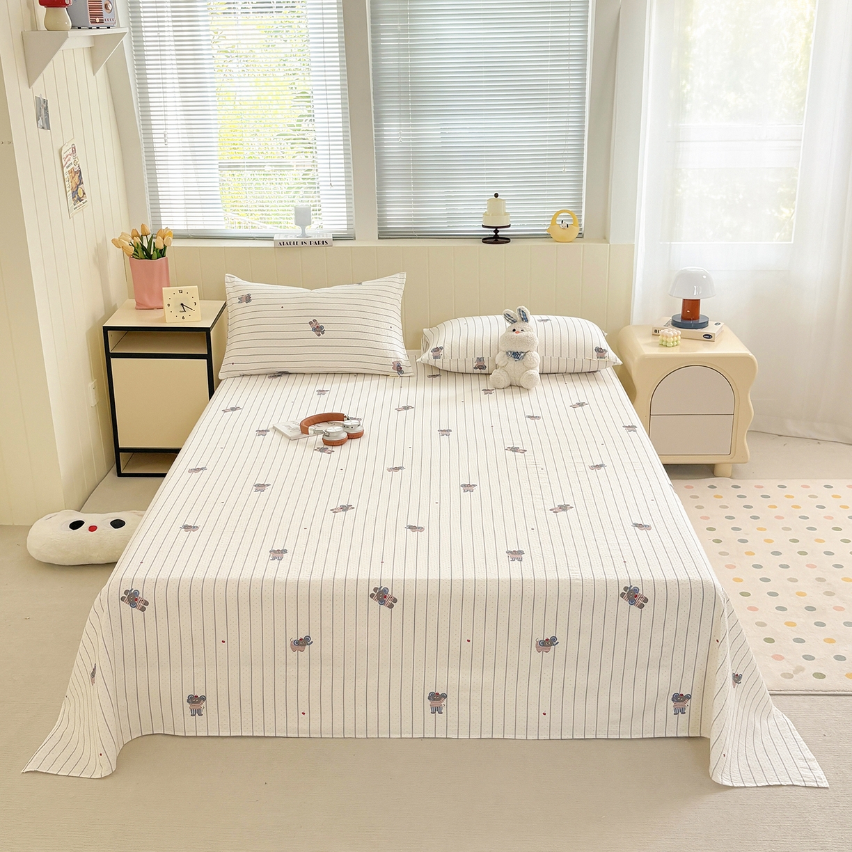 91家纺网 家纺一手货源 找家纺 青泽家纺 2025新款双层纱床单单品床单单件单床单 乖乖象