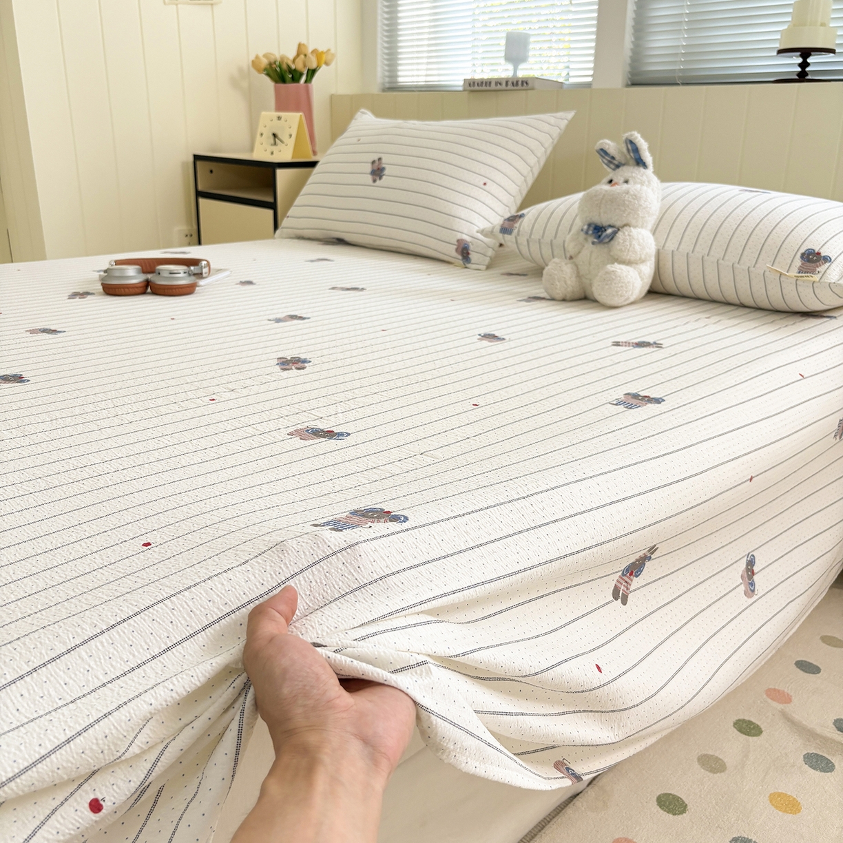 91家纺网 家纺一手货源 找家纺 青泽家纺 2025新款双层纱床单单品床单单件单床单 乖乖象