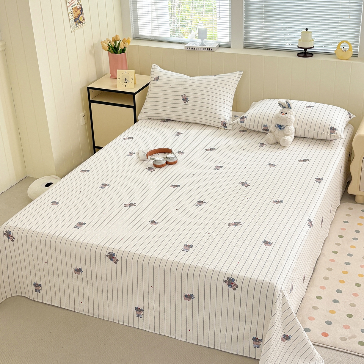 91家纺网 家纺一手货源 找家纺 青泽家纺 2025新款双层纱床单单品床单单件单床单 乖乖象