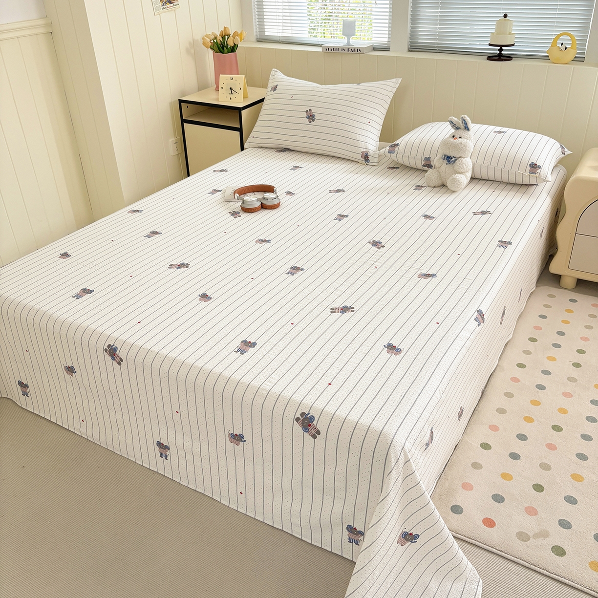 91家纺网 家纺一手货源 找家纺 青泽家纺 2025新款双层纱床单单品床单单件单床单 乖乖象