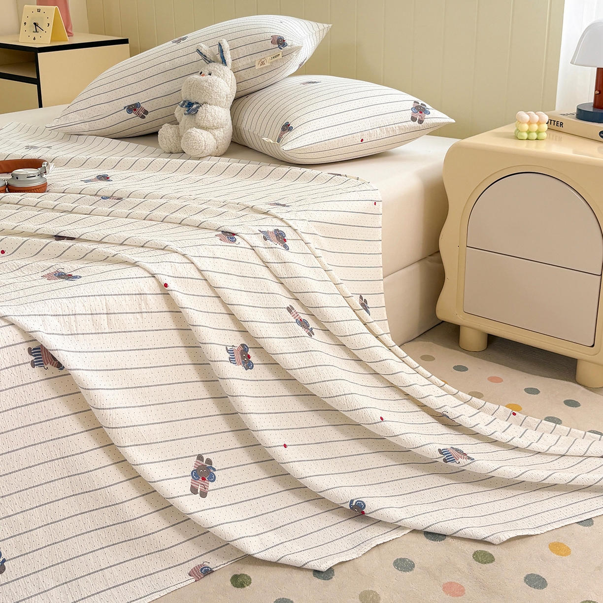 91家纺网 家纺一手货源 找家纺 青泽家纺 2025新款双层纱床单单品床单单件单床单 乖乖象