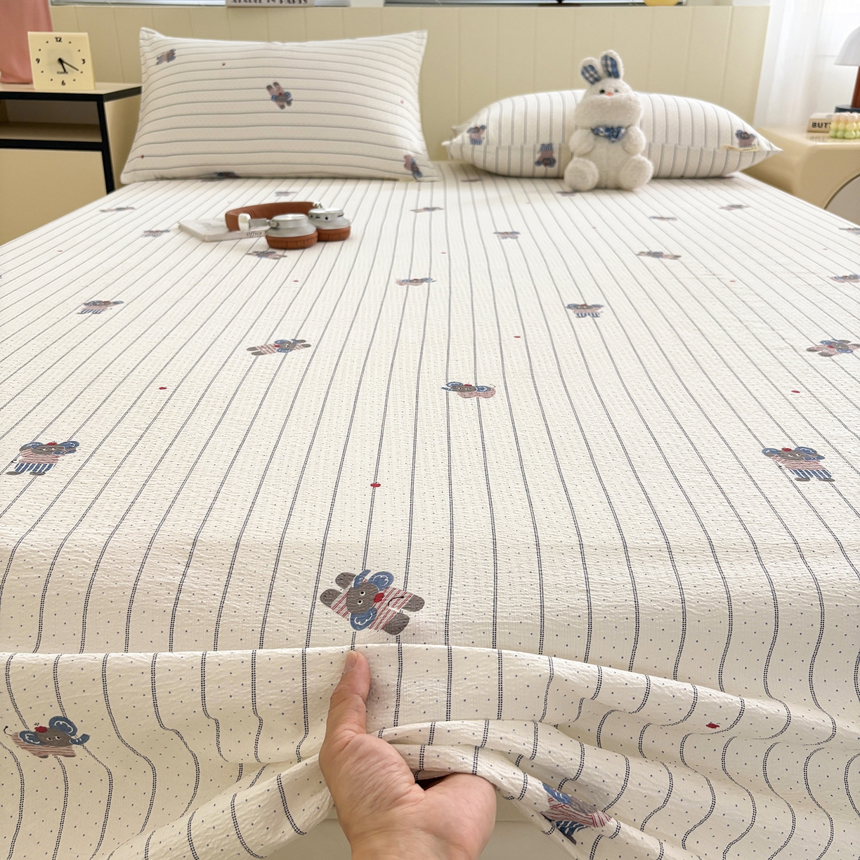 91家纺网 家纺一手货源 找家纺 青泽家纺 2025新款双层纱床单单品床单单件单床单 乖乖象