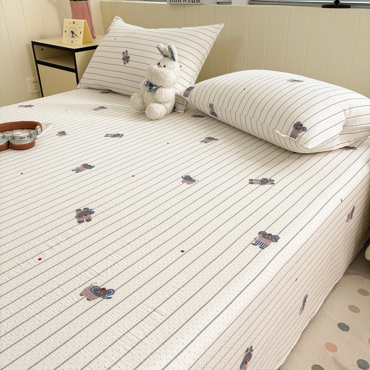 91家纺网 家纺一手货源 找家纺 青泽家纺 2025新款双层纱床单单品床单单件单床单 乖乖象