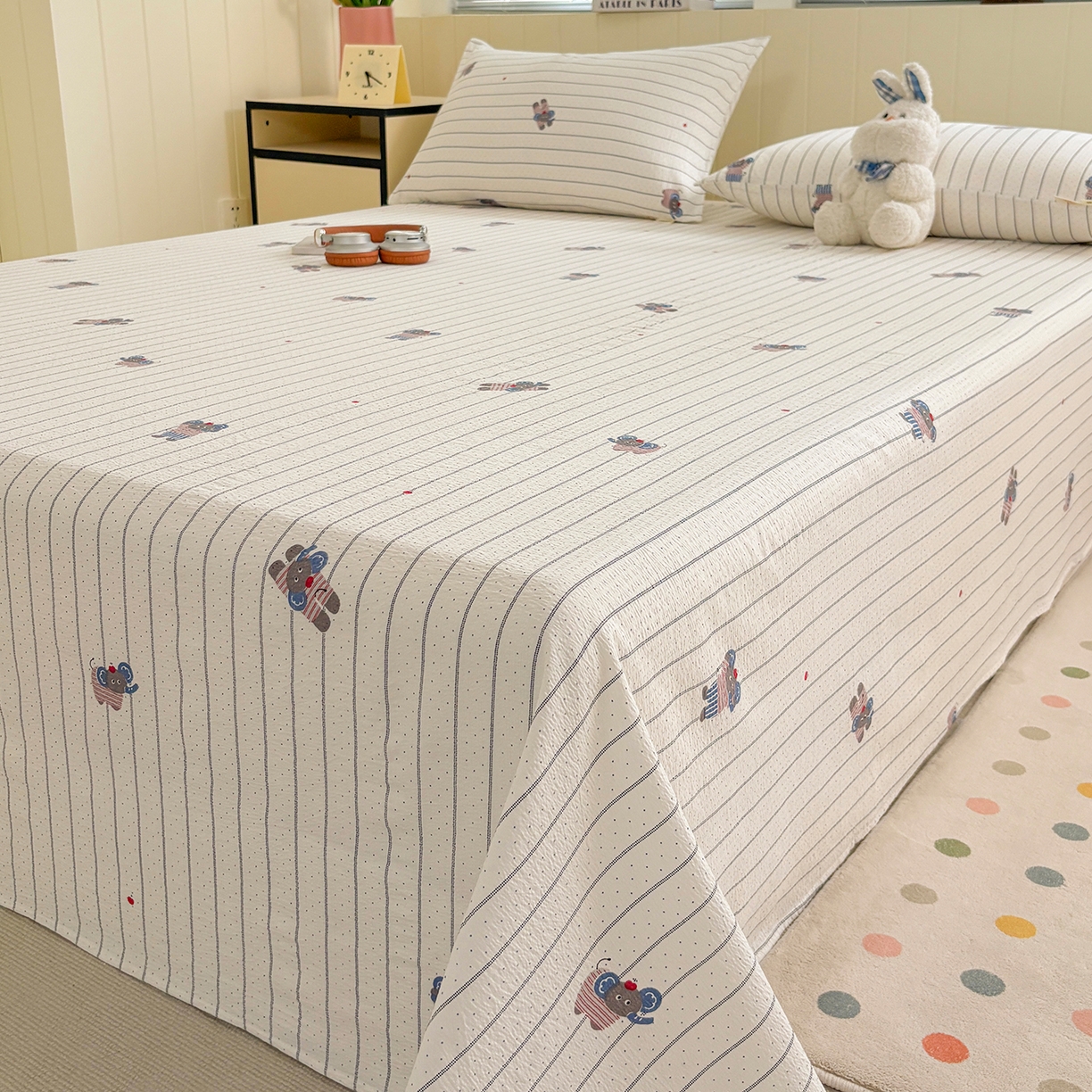 91家纺网 家纺一手货源 找家纺 青泽家纺 2025新款双层纱床单单品床单单件单床单 乖乖象