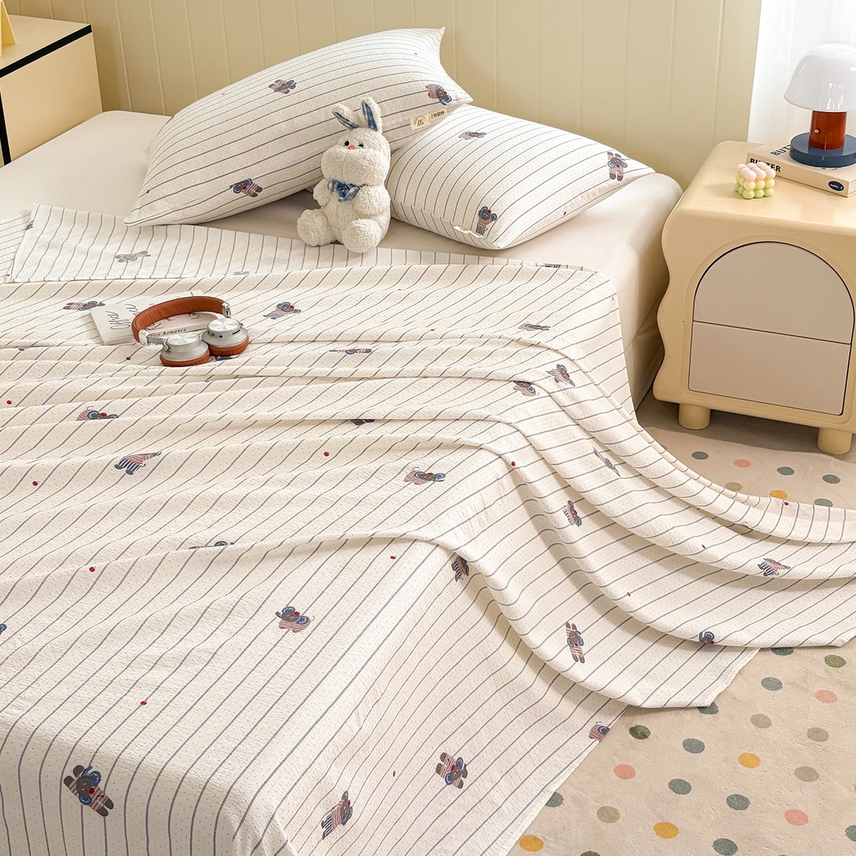 91家纺网 家纺一手货源 找家纺 青泽家纺 2025新款双层纱床单单品床单单件单床单 乖乖象