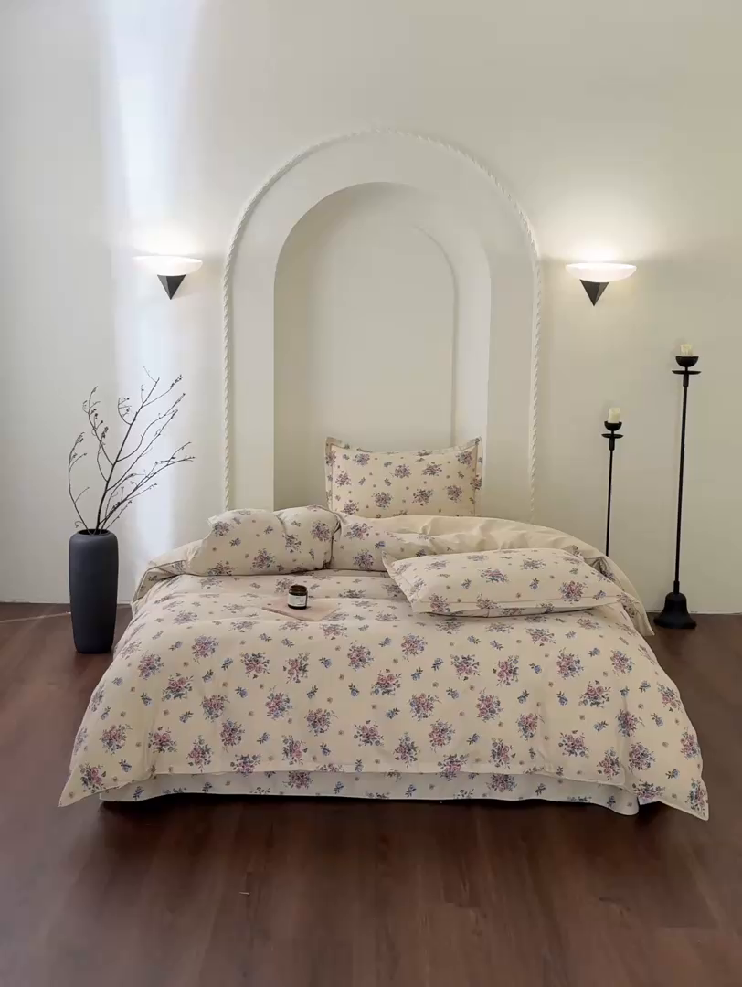 91家纺网 家纺一手货源 找家纺 慕绸家纺（原萌宝老粗布厂家） 2025秋冬新款加厚纯棉磨毛印花四件套 花满城