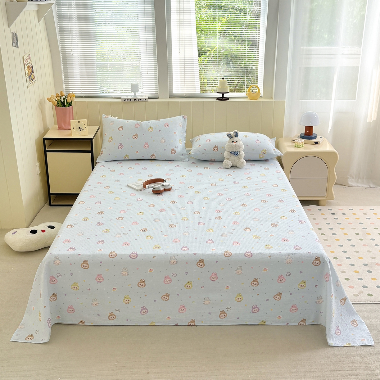 91家纺网 家纺一手货源 找家纺 青泽家纺 2025新款双层纱床单单品床单单件单床单 海盐耶耶