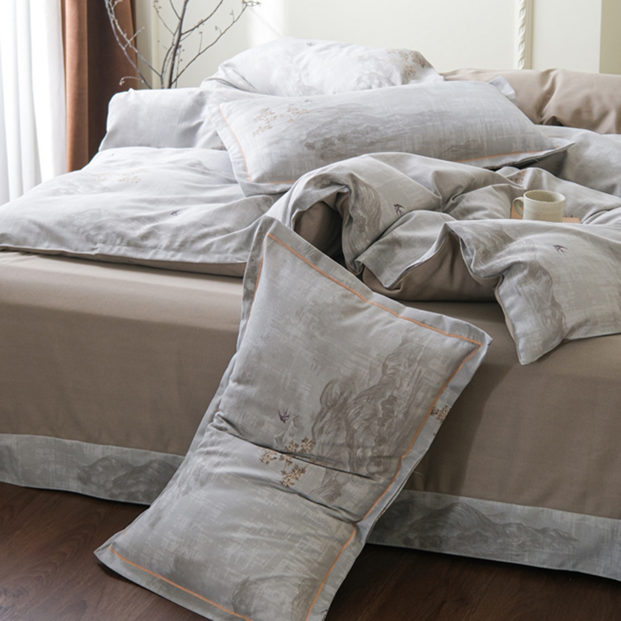 91家纺网 家纺一手货源 找家纺 慕绸家纺（原萌宝老粗布厂家） 2025秋冬新款加厚纯棉磨毛印花四件套 锦绣山河