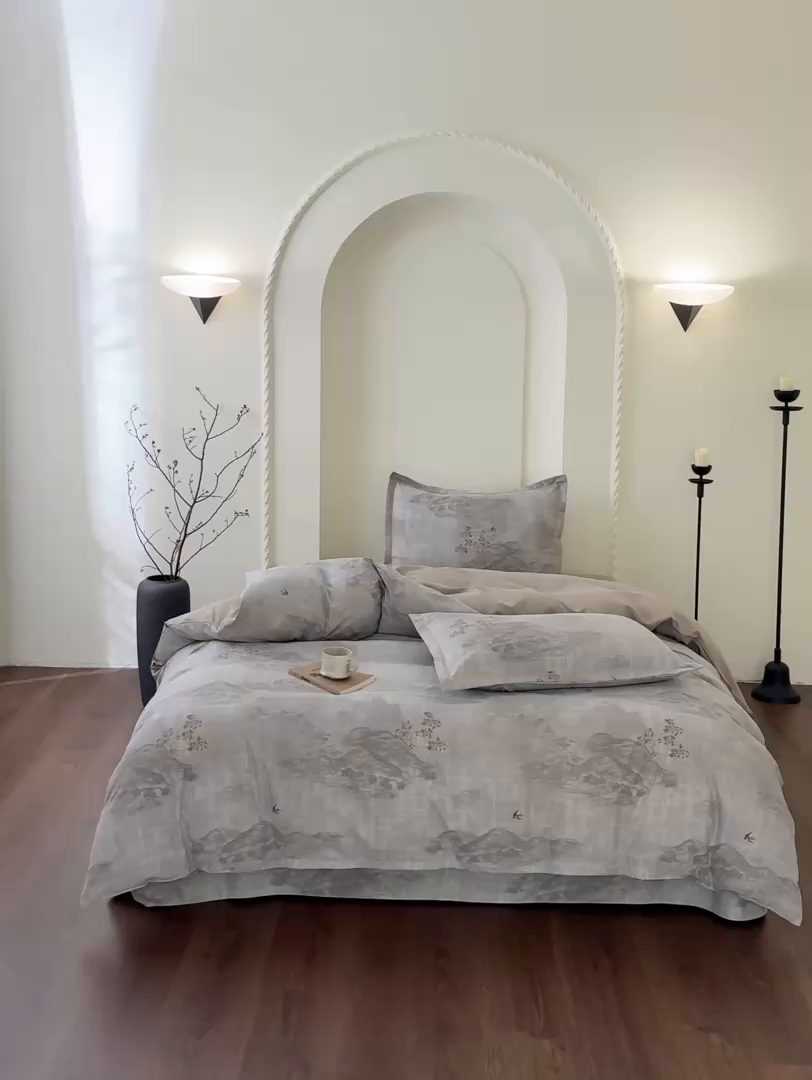 91家纺网 家纺一手货源 找家纺 慕绸家纺（原萌宝老粗布厂家） 2025秋冬新款加厚纯棉磨毛印花四件套 锦绣山河