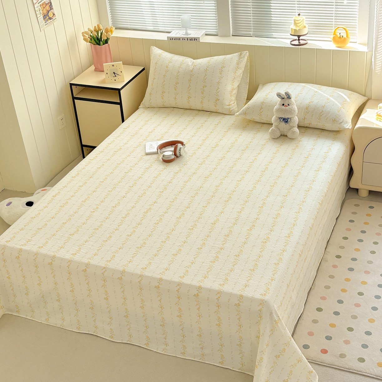 91家纺网 家纺一手货源 找家纺 青泽家纺 2025新款双层纱床单单品床单单件单床单 花间序语