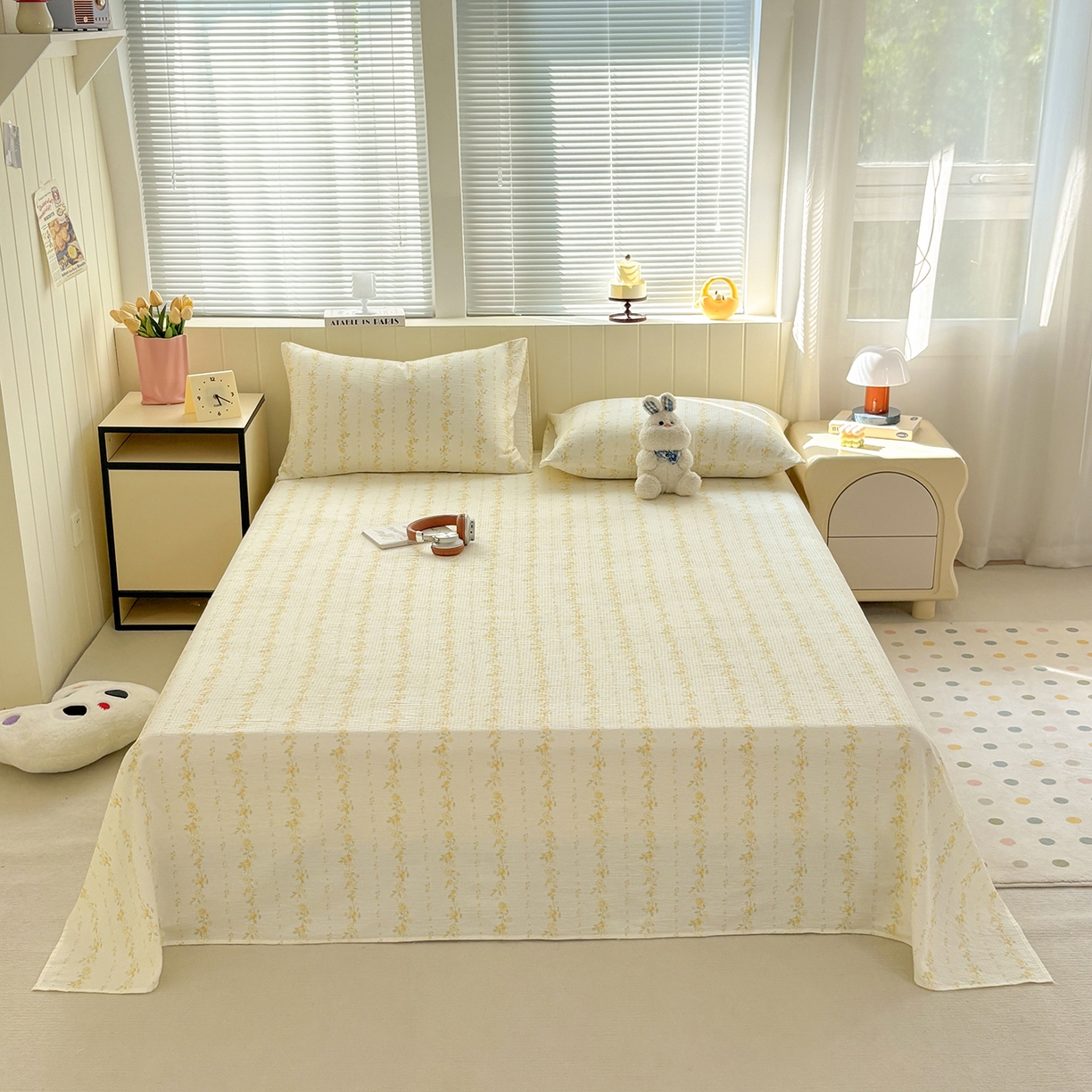 91家纺网 家纺一手货源 找家纺 青泽家纺 2025新款双层纱床单单品床单单件单床单 花间序语