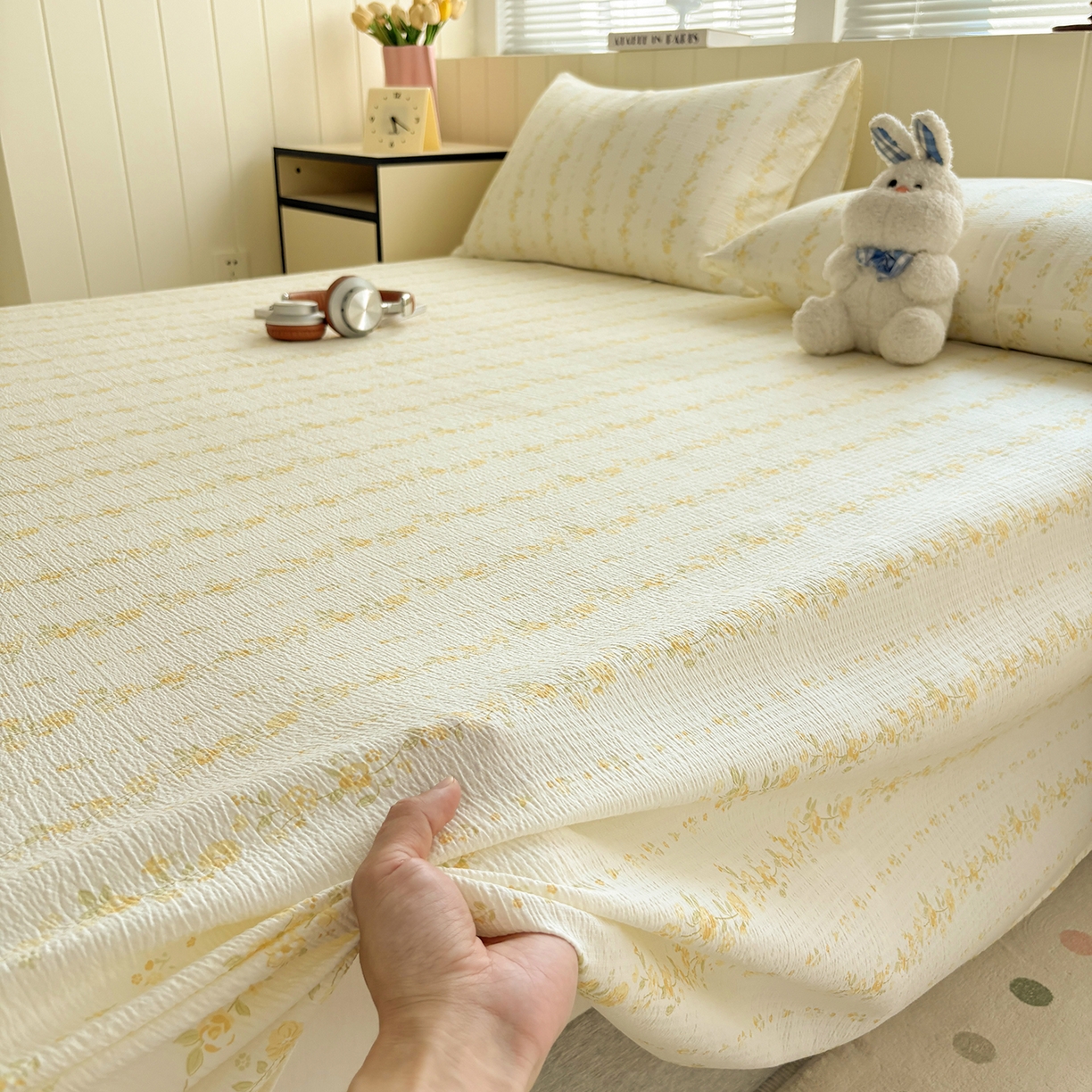 91家纺网 家纺一手货源 找家纺 青泽家纺 2025新款双层纱床单单品床单单件单床单 花间序语