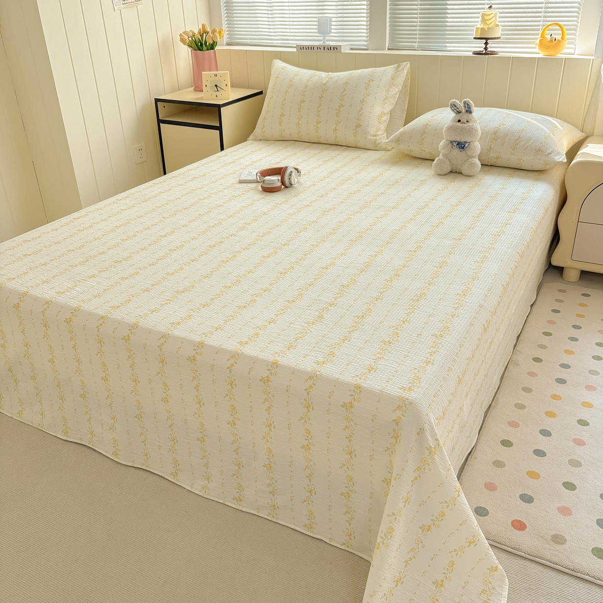 91家纺网 家纺一手货源 找家纺 青泽家纺 2025新款双层纱床单单品床单单件单床单 花间序语