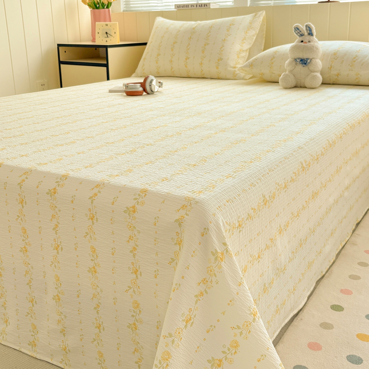 91家纺网 家纺一手货源 找家纺 青泽家纺 2025新款双层纱床单单品床单单件单床单 花间序语