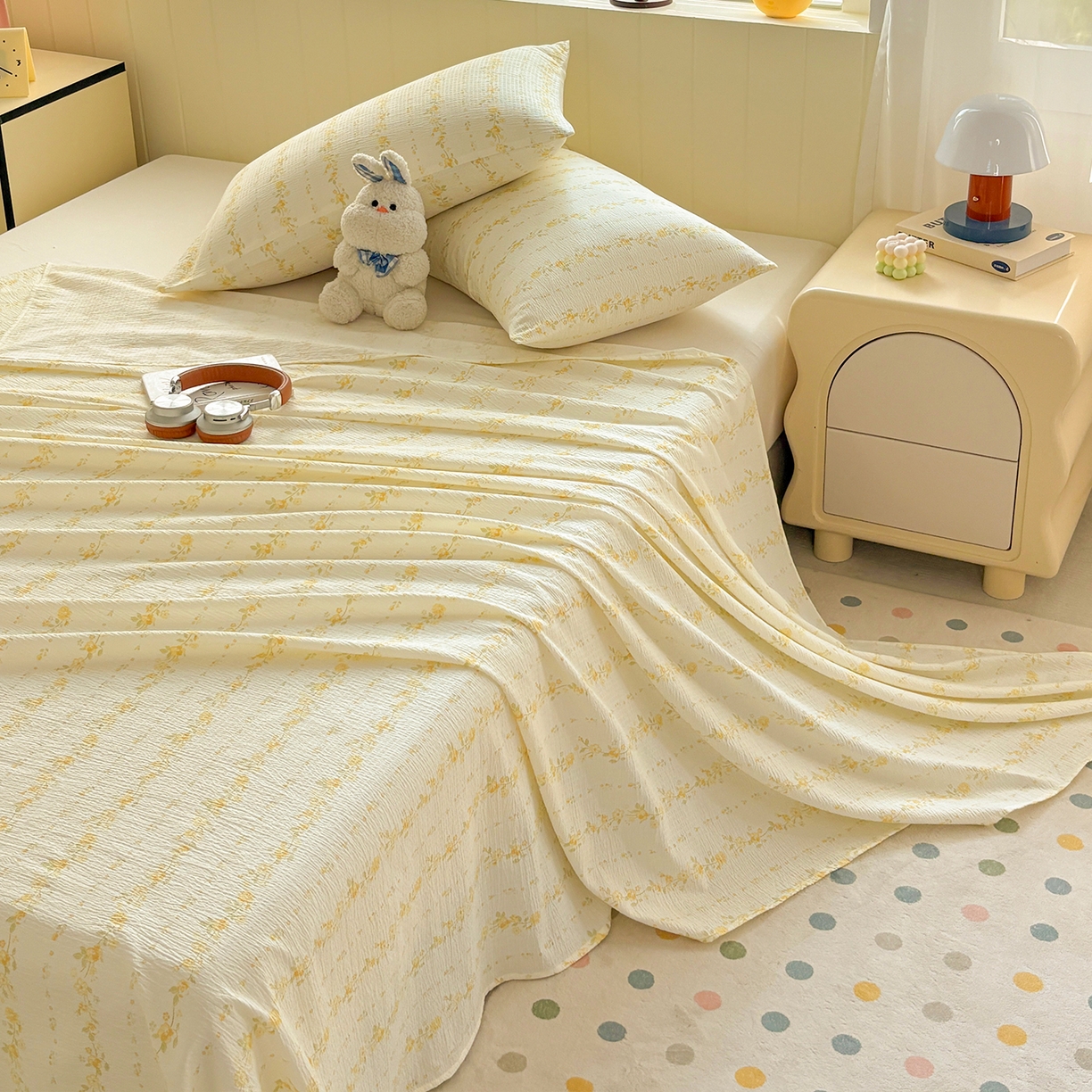 91家纺网 家纺一手货源 找家纺 青泽家纺 2025新款双层纱床单单品床单单件单床单 花间序语