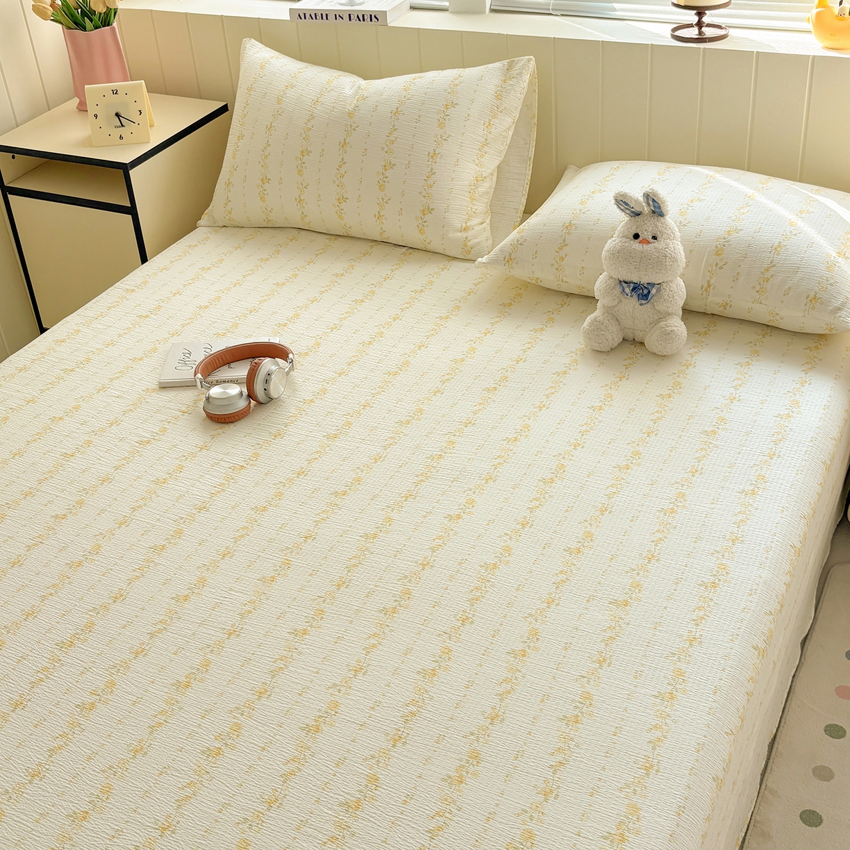 91家纺网 家纺一手货源 找家纺 青泽家纺 2025新款双层纱床单单品床单单件单床单 花间序语