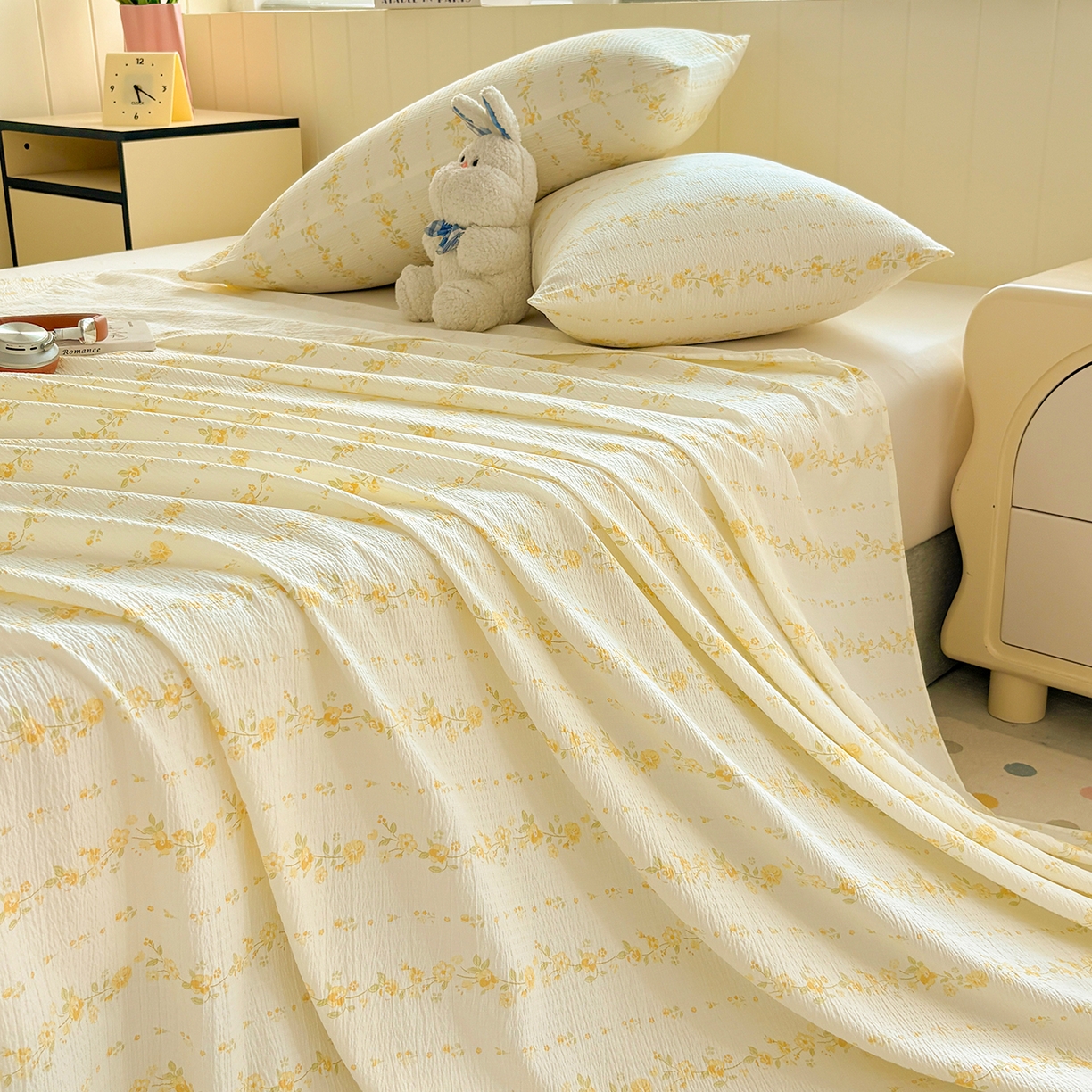 91家纺网 家纺一手货源 找家纺 青泽家纺 2025新款双层纱床单单品床单单件单床单 花间序语