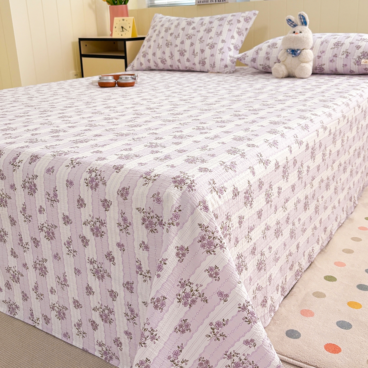 91家纺网 家纺一手货源 找家纺 青泽家纺 2025新款双层纱床单单品床单单件单床单 花轻舞