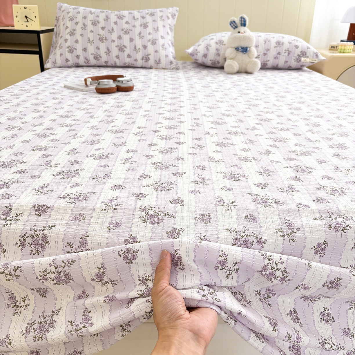 91家纺网 家纺一手货源 找家纺 青泽家纺 2025新款双层纱床单单品床单单件单床单 花轻舞