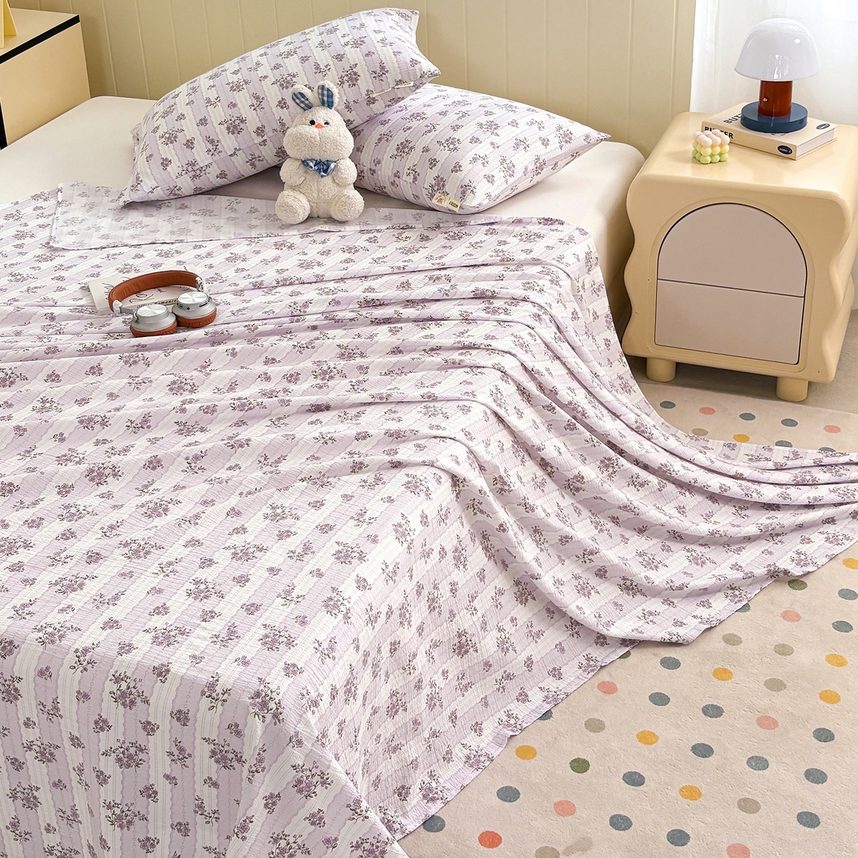 91家纺网 家纺一手货源 找家纺 青泽家纺 2025新款双层纱床单单品床单单件单床单 花轻舞