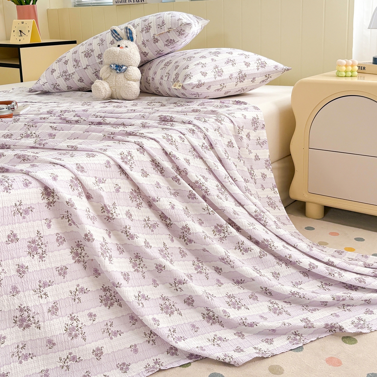 91家纺网 家纺一手货源 找家纺 青泽家纺 2025新款双层纱床单单品床单单件单床单 花轻舞