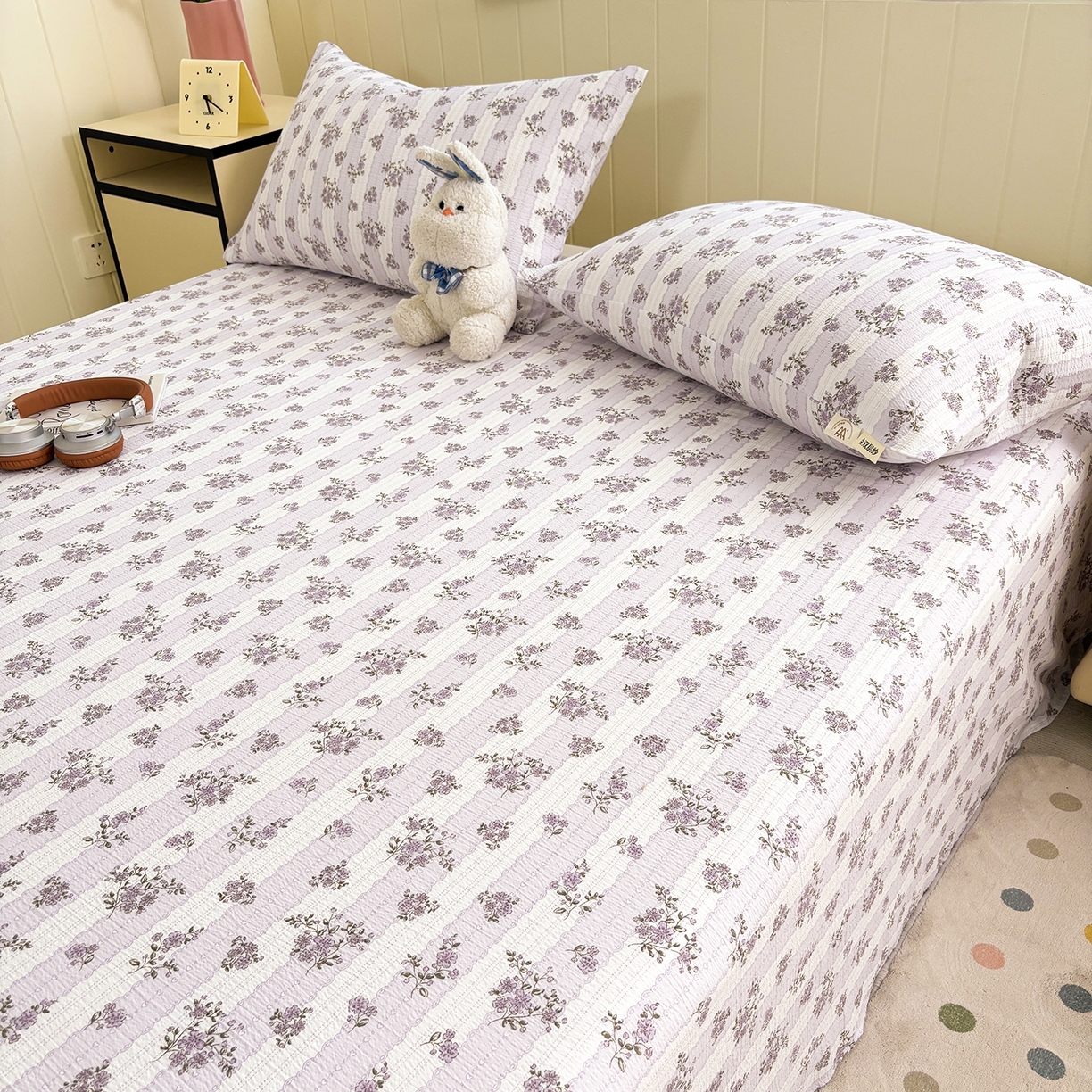 91家纺网 家纺一手货源 找家纺 青泽家纺 2025新款双层纱床单单品床单单件单床单 花轻舞