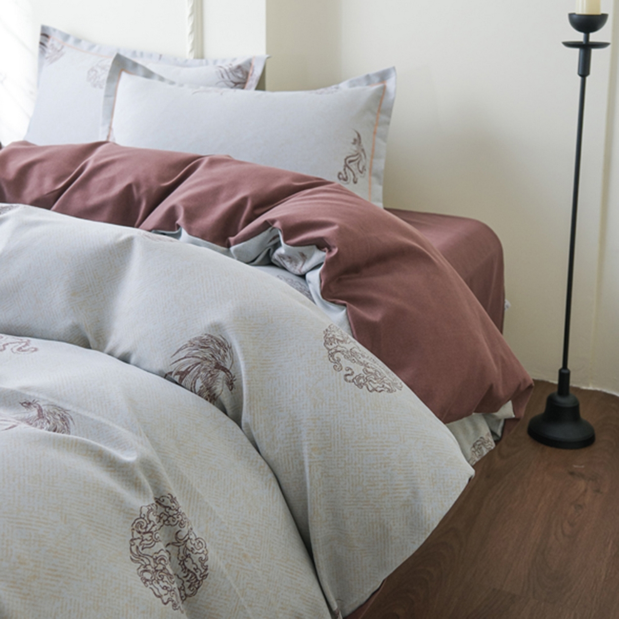 91家纺网 家纺一手货源 找家纺 慕绸家纺（原萌宝老粗布厂家） 2025秋冬新款加厚纯棉磨毛印花四件套 龙凤呈祥