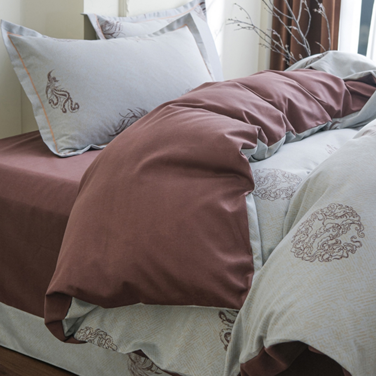 91家纺网 家纺一手货源 找家纺 慕绸家纺（原萌宝老粗布厂家） 2025秋冬新款加厚纯棉磨毛印花四件套 龙凤呈祥