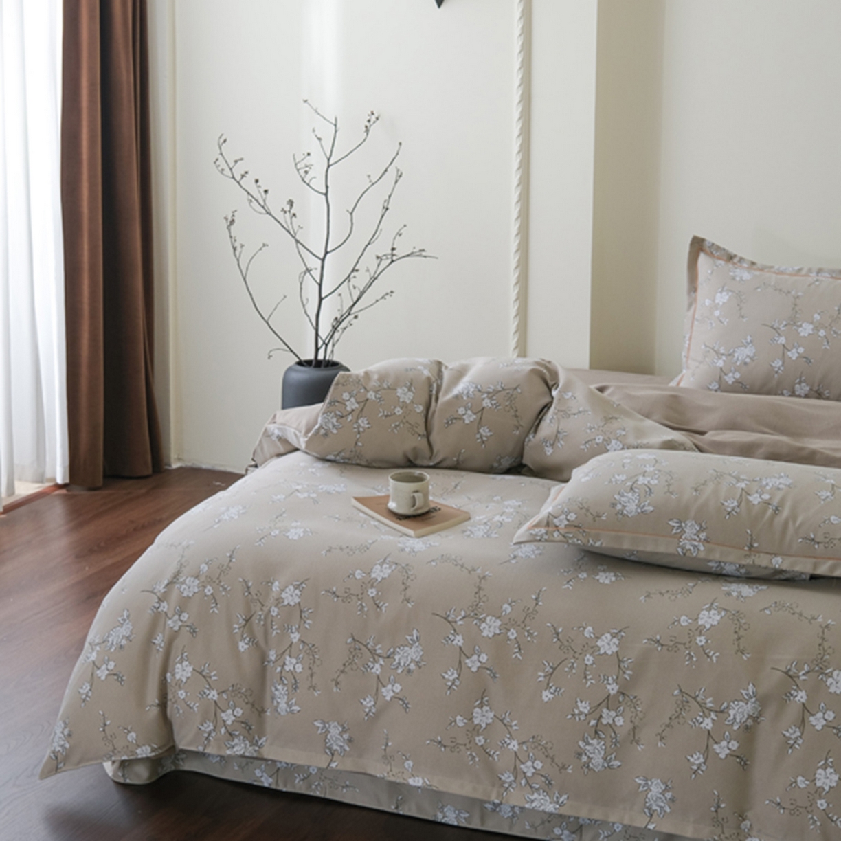 91家纺网 家纺一手货源 找家纺 慕绸家纺（原萌宝老粗布厂家） 2025秋冬新款加厚纯棉磨毛印花四件套 梅林春晓